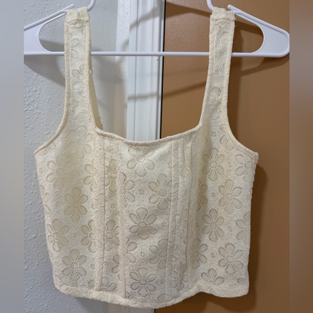 Cream Floral Lace Square-Neck Tank Dress